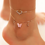 Butterfly and Heart Charm Anklets