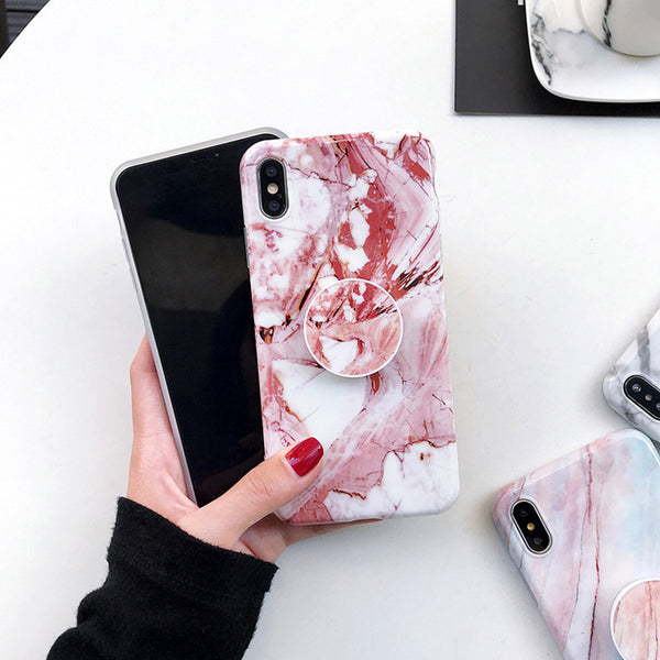 Marble Design IPhone Case with Pop Socket