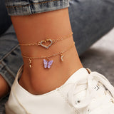 Butterfly and Heart Charm Anklets